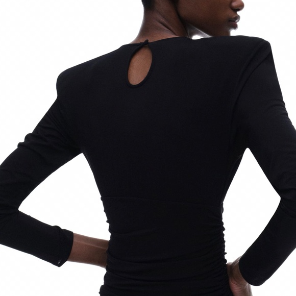 Magda Butrym H&M Rose Appliquéd Dress with shoulder Pads, size XL Black NWT - Picture 3 of 5